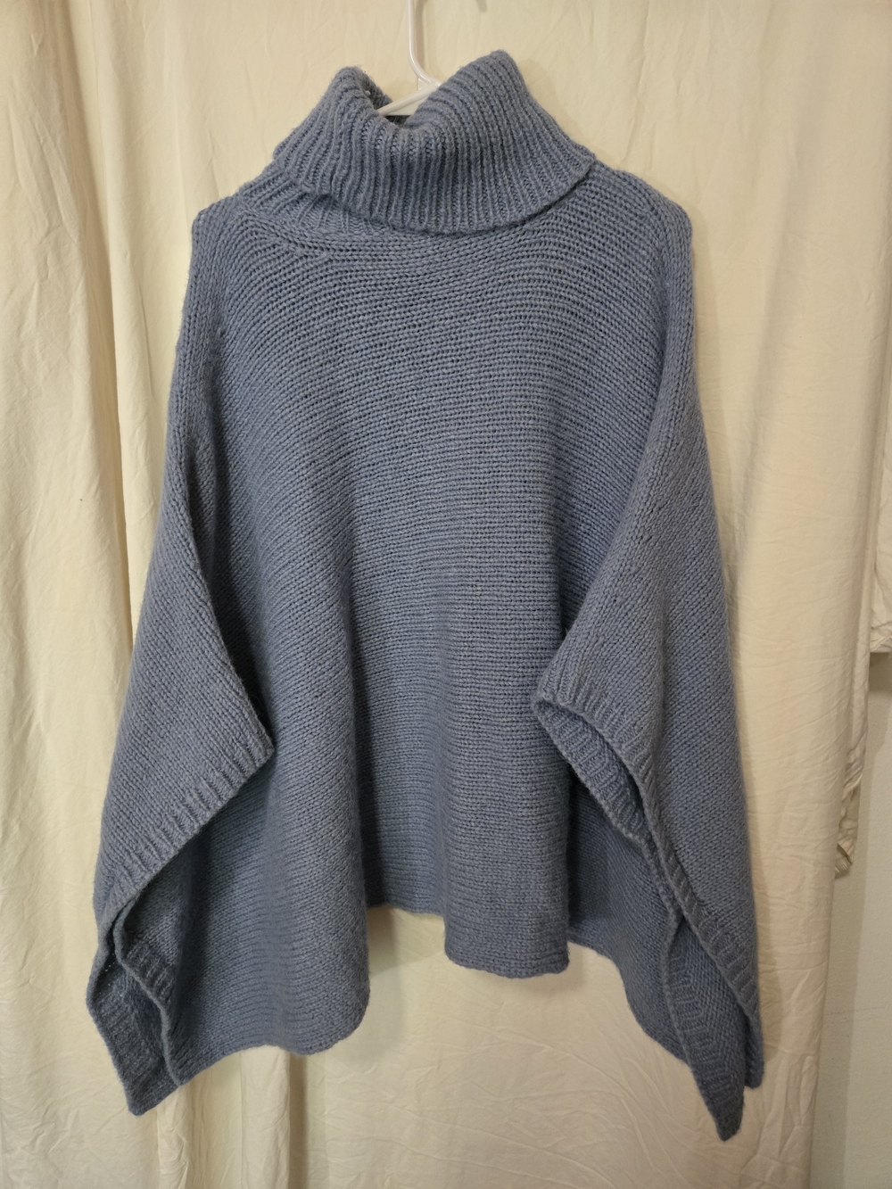 Carolina Herrera Slate Blue Oversized Turtleneck Poncho